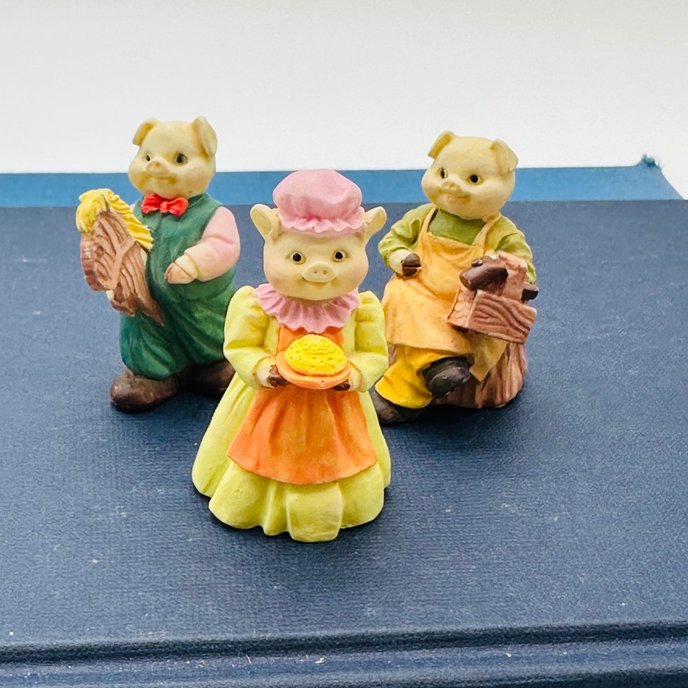 1991 Vintage Miniature Pig Figurines JC Anthropomorphic Set of 3 Farmhouse Decor